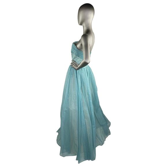 Vintage 1950s Baby Blue Strapless Gown with White Swiss Dots Bolero Shrug Small - Picture 6 of 7